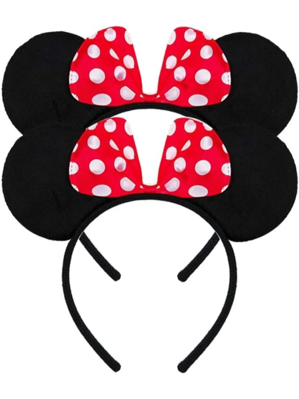 Women Black Red Dot Sequin Handmade Mickey Mouse Headband 2 Pieces